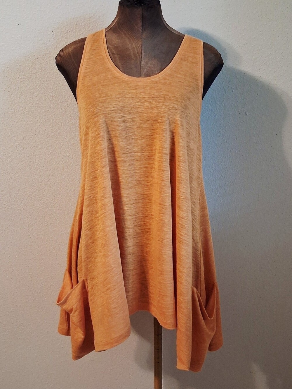 Eileen Fisher Lightweight Pocket Swing Tank - Warm Orange 100% Linen Lagenlook